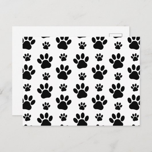 Paw Pattern, Dog Paws, Paw Prints, Black and White Briefkaart (Voorkant / Achterkant)