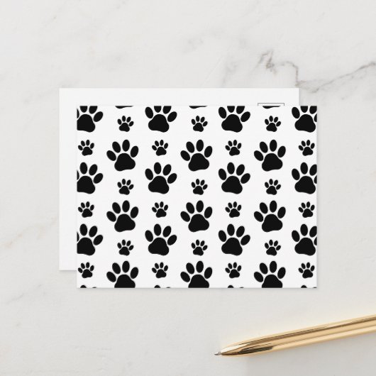 Paw Pattern, Dog Paws, Paw Prints, Black and White Briefkaart (Voorkant / Achterkant in situ)