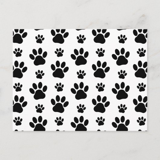Paw Pattern, Dog Paws, Paw Prints, Black and White Briefkaart (Voorkant)