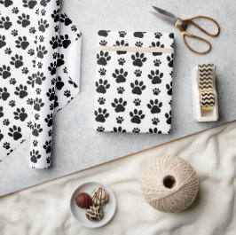 Paw Pattern, Dog Paws, Paw Prints, Black and White Cadeaupapier