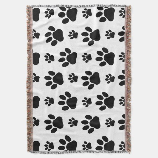 Paw Pattern, Dog Paws, Paw Prints, Black and White Deken (Voorkant Verticaal)
