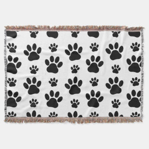 Paw Pattern, Dog Paws, Paw Prints, Black and White Deken