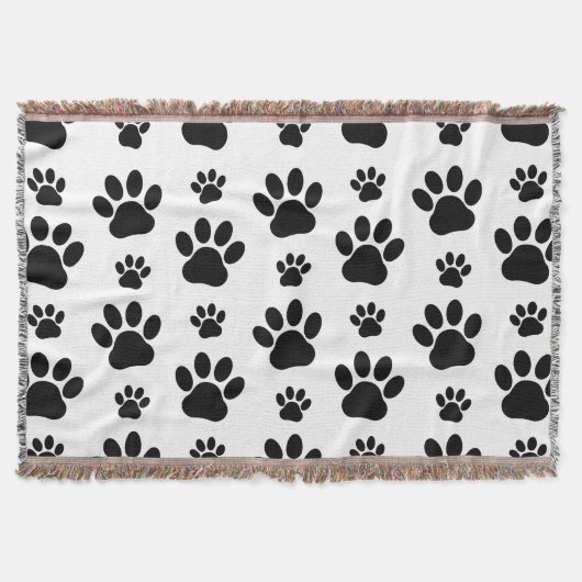 Paw Pattern, Dog Paws, Paw Prints, Black and White Deken (Voorkant)