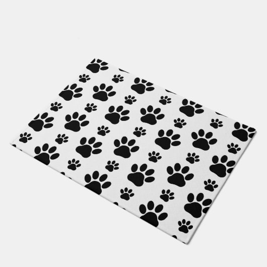 Paw Pattern, Dog Paws, Paw Prints, Black and White Deurmat (Schuin)