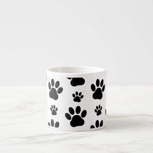 Paw Pattern, Dog Paws, Paw Prints, Black and White Espresso Kop (Voorkant)
