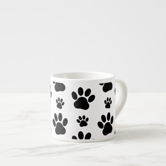 Paw Pattern, Dog Paws, Paw Prints, Black and White Espresso Kop (Voorkant rechts)