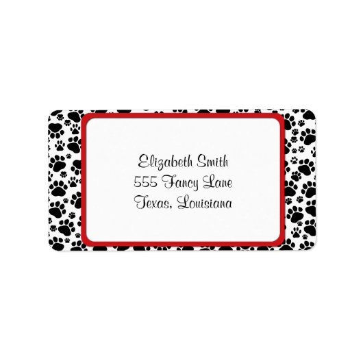 Paw Pattern, Dog Paws, Paw Prints, Black and White Etiket (Voorkant)