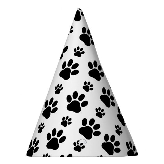 Paw Pattern, Dog Paws, Paw Prints, Black and White Feesthoedjes (Rechts)