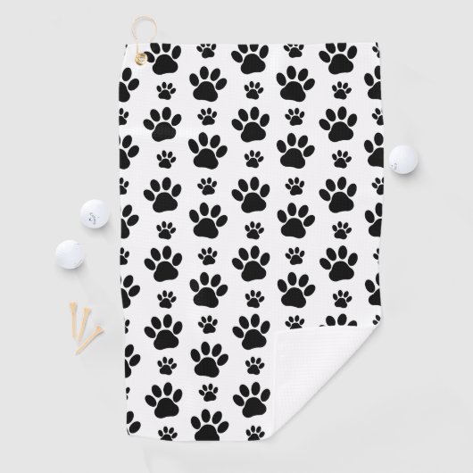 Paw Pattern, Dog Paws, Paw Prints, Black and White Golfhanddoek (Insitu)