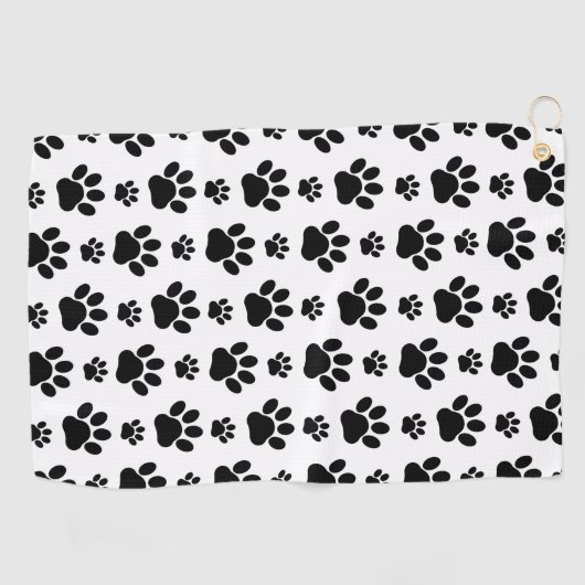 Paw Pattern, Dog Paws, Paw Prints, Black and White Golfhanddoek (Horizontaal)