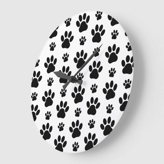 Paw Pattern, Dog Paws, Paw Prints, Black and White Grote Klok (Hoek)