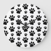 Paw Pattern, Dog Paws, Paw Prints, Black and White Grote Klok (Voorkant)