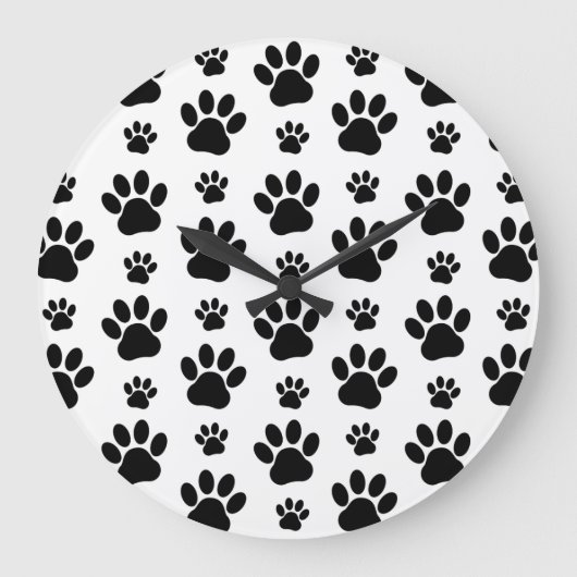 Paw Pattern, Dog Paws, Paw Prints, Black and White Grote Klok (Voorkant)