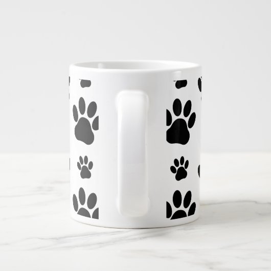 Paw Pattern, Dog Paws, Paw Prints, Black and White Grote Koffiekop (Achterkant)