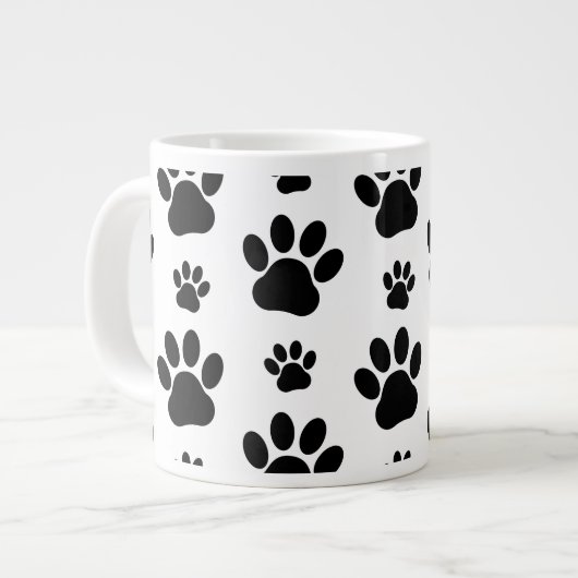 Paw Pattern, Dog Paws, Paw Prints, Black and White Grote Koffiekop (Links)