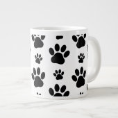 Paw Pattern, Dog Paws, Paw Prints, Black and White Grote Koffiekop (Voorkant rechts)
