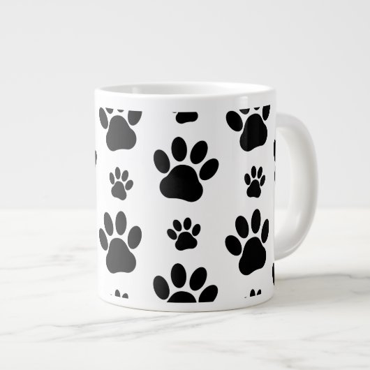Paw Pattern, Dog Paws, Paw Prints, Black and White Grote Koffiekop (Voorkant rechts)