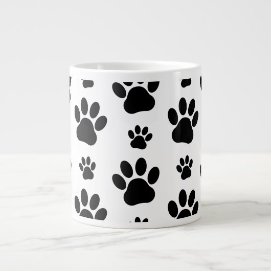 Paw Pattern, Dog Paws, Paw Prints, Black and White Grote Koffiekop (Voorkant)