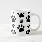 Paw Pattern, Dog Paws, Paw Prints, Black and White Grote Koffiekop (Rechts)