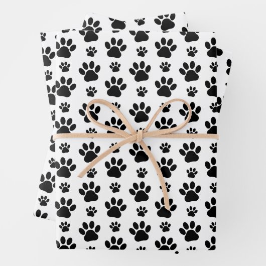 Paw Pattern, Dog Paws, Paw Prints, Black and White Inpakpapier Vel (In situ)