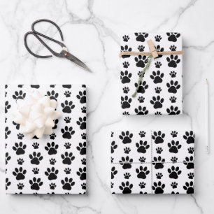 Paw Pattern, Dog Paws, Paw Prints, Black and White Inpakpapier Vel