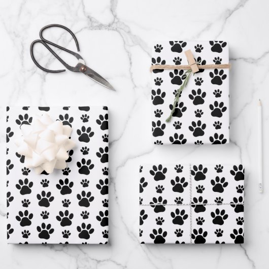Paw Pattern, Dog Paws, Paw Prints, Black and White Inpakpapier Vel (Voorkant)