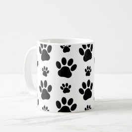 Paw Pattern, Dog Paws, Paw Prints, Black and White Koffiemok