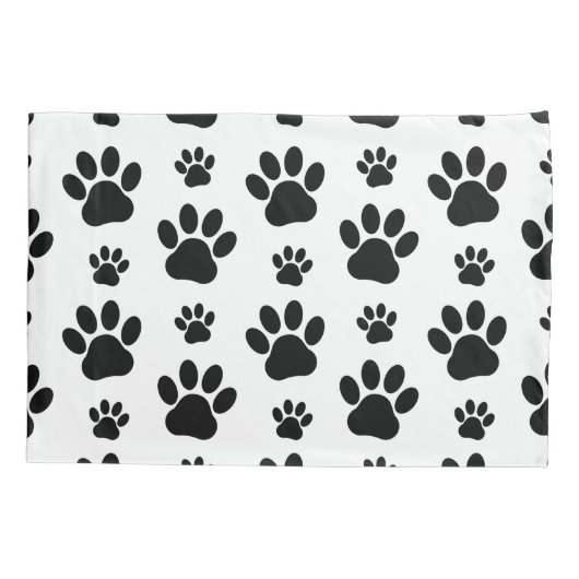 Paw Pattern, Dog Paws, Paw Prints, Black and White Kussensloop (Achterkant)