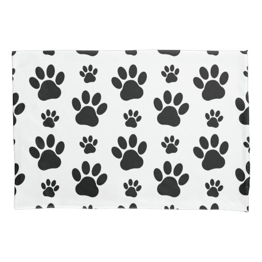 Paw Pattern, Dog Paws, Paw Prints, Black and White Kussensloop (Voorkant)