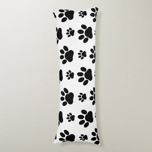 Paw Pattern, Dog Paws, Paw Prints, Black and White Lichaamskussen (Voorkant Verticaal)