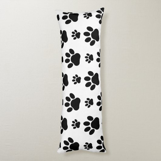 Paw Pattern, Dog Paws, Paw Prints, Black and White Lichaamskussen (Achterkant (Verticaal))