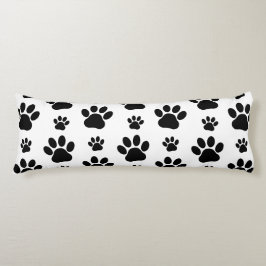 Paw Pattern, Dog Paws, Paw Prints, Black and White Lichaamskussen