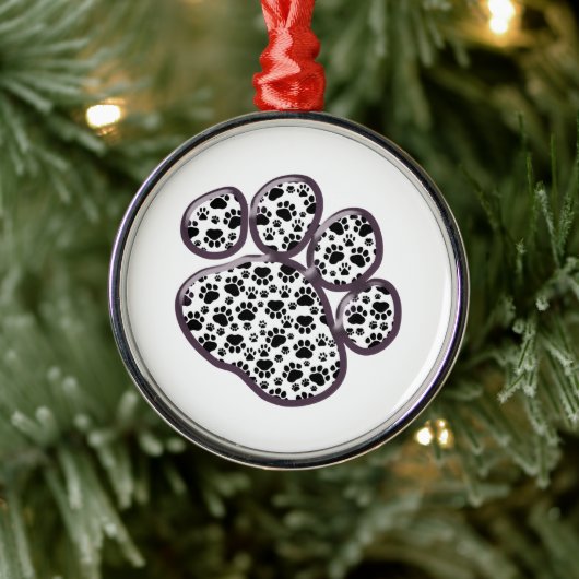 Paw Pattern, Dog Paws, Paw Prints, Black and White Metalen Ornament (Boom)