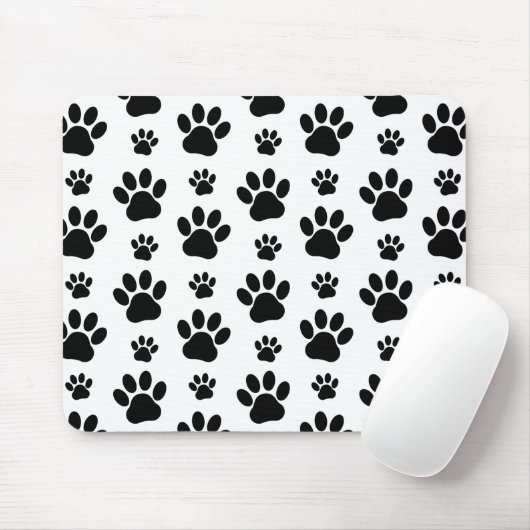 Paw Pattern, Dog Paws, Paw Prints, Black and White Muismat (Met muis)