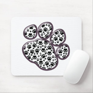 Paw Pattern, Dog Paws, Paw Prints, Black and White Muismat