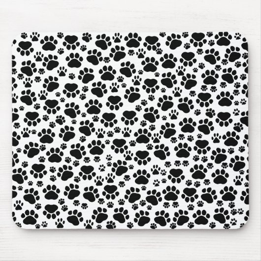 Paw Pattern, Dog Paws, Paw Prints, Black and White Muismat (Voorkant)