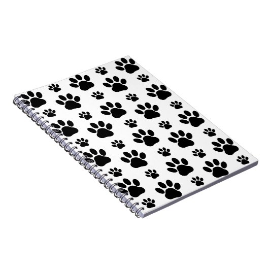 Paw Pattern, Dog Paws, Paw Prints, Black and White Notitieboek (Rechterzijde)