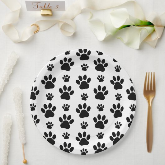 Paw Pattern, Dog Paws, Paw Prints, Black and White Papieren Bordje (Huwelijk)