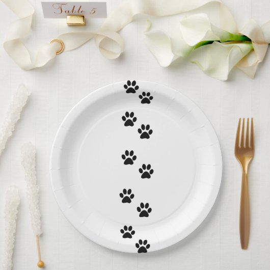 Paw Pattern, Dog Paws, Paw Prints, Black and White Papieren Bordje (Huwelijk)