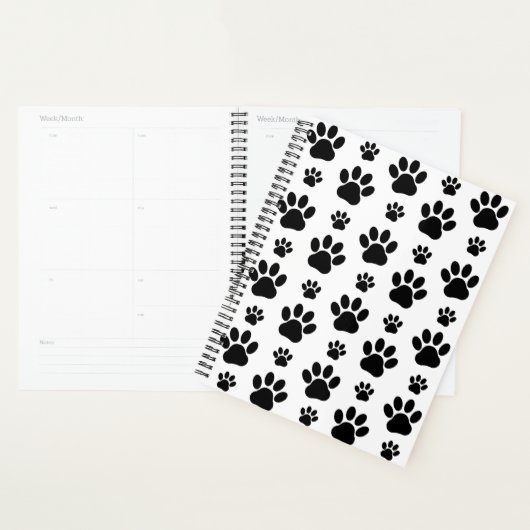 Paw Pattern, Dog Paws, Paw Prints, Black and White Planner (Display)
