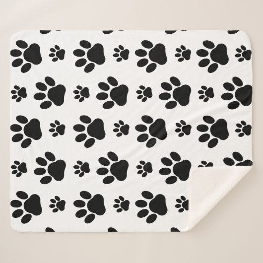 Paw Pattern, Dog Paws, Paw Prints, Black and White Sherpa Deken (Voorkant (horizontaal))