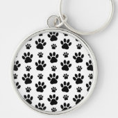 Paw Pattern, Dog Paws, Paw Prints, Black and White Sleutelhanger (Voorkant)