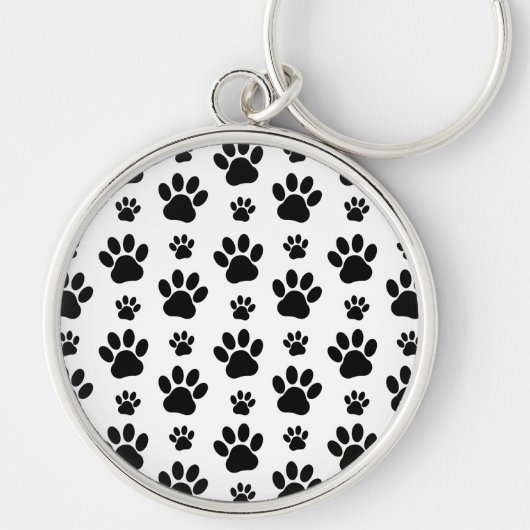 Paw Pattern, Dog Paws, Paw Prints, Black and White Sleutelhanger (Voorkant)