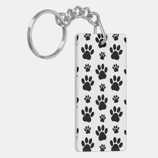 Paw Pattern, Dog Paws, Paw Prints, Black and White Sleutelhanger (Voorkant Links)