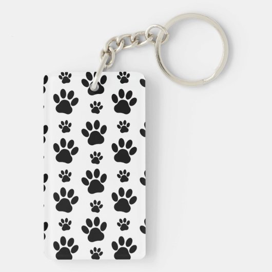 Paw Pattern, Dog Paws, Paw Prints, Black and White Sleutelhanger (achterkant)