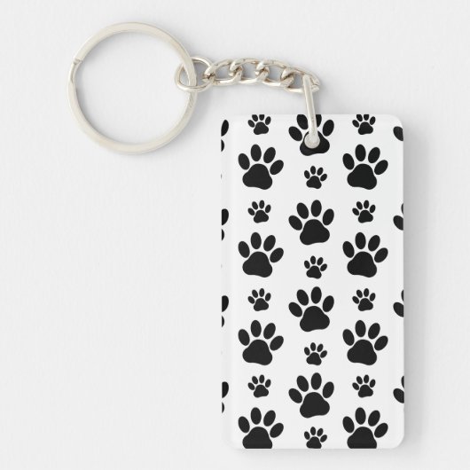 Paw Pattern, Dog Paws, Paw Prints, Black and White Sleutelhanger (Voorkant)