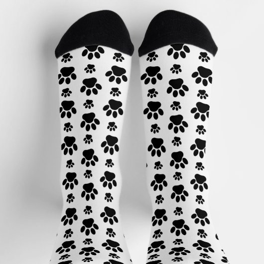 Paw Pattern, Dog Paws, Paw Prints, Black and White Sokken (Top)