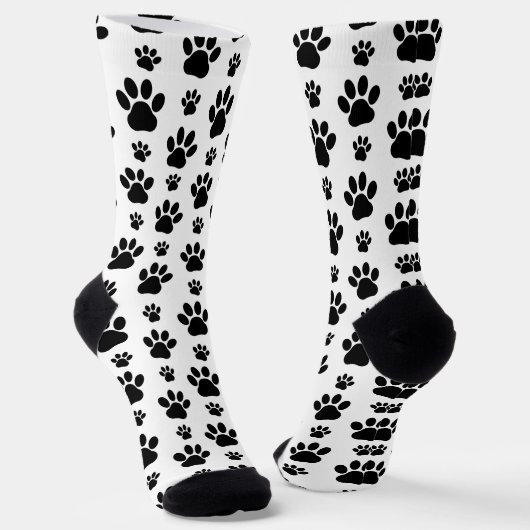 Paw Pattern, Dog Paws, Paw Prints, Black and White Sokken (Gebogen)