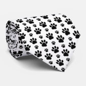 Paw Pattern, Dog Paws, Paw Prints, Black and White Stropdas (Opgerold)