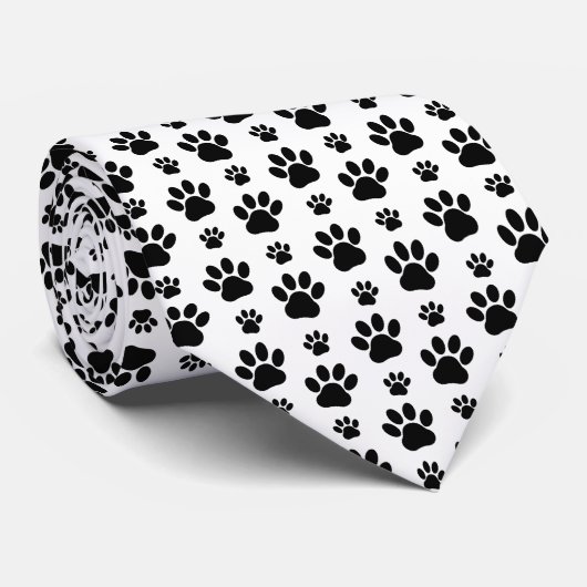 Paw Pattern, Dog Paws, Paw Prints, Black and White Stropdas (Opgerold)